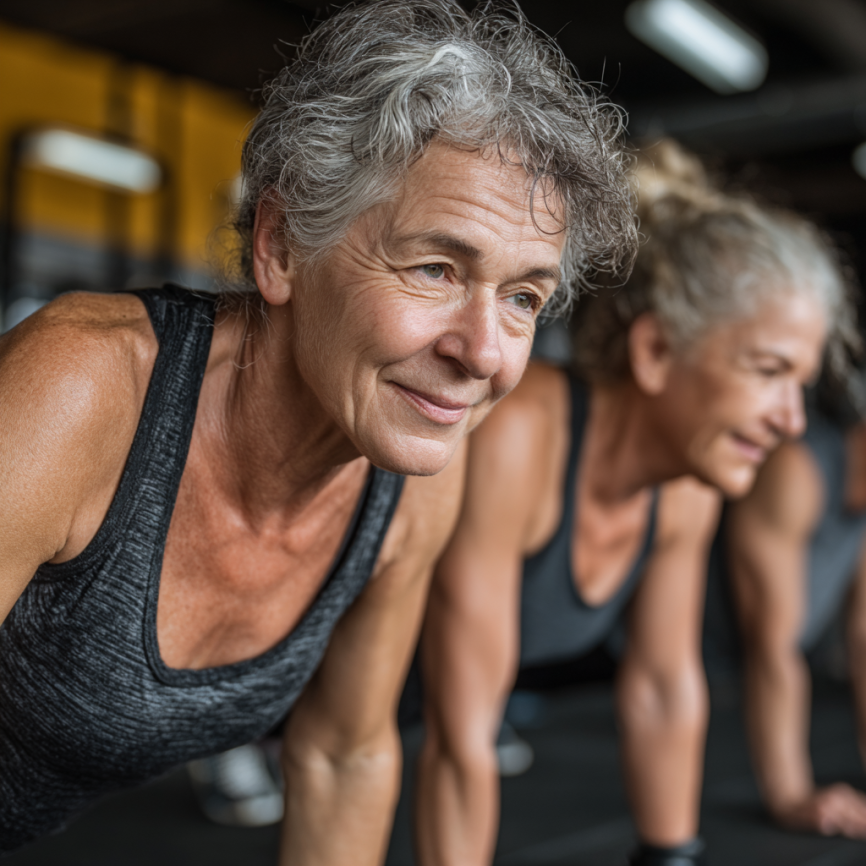 Група людей похилого віку займається фітнесом