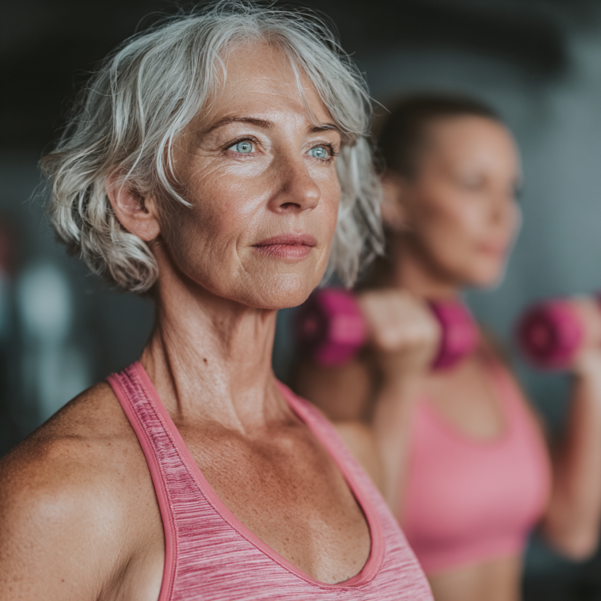 Літній чоловік займається фітнесом